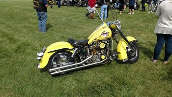 Yellow motorcycle on display in the bike show at The Ridge Campground