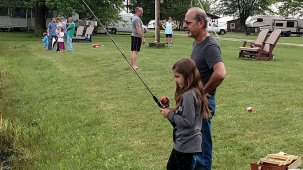 Father and daughter fishing together