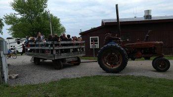 The "Singing Wagon Ride" is full of happy campers at The Ridge Campground