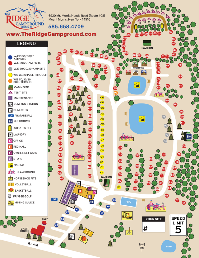 The Ridge Campground SiteMap - Mount Morris, New York 