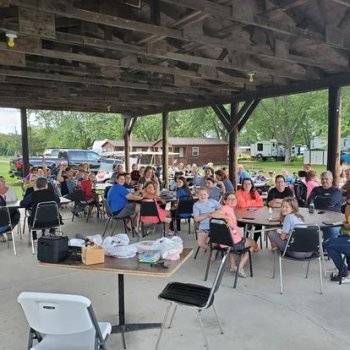 Pavilion with people under it playing Bingo 