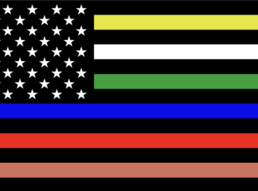 American flag with different colors to symbolize first responders/ officers.